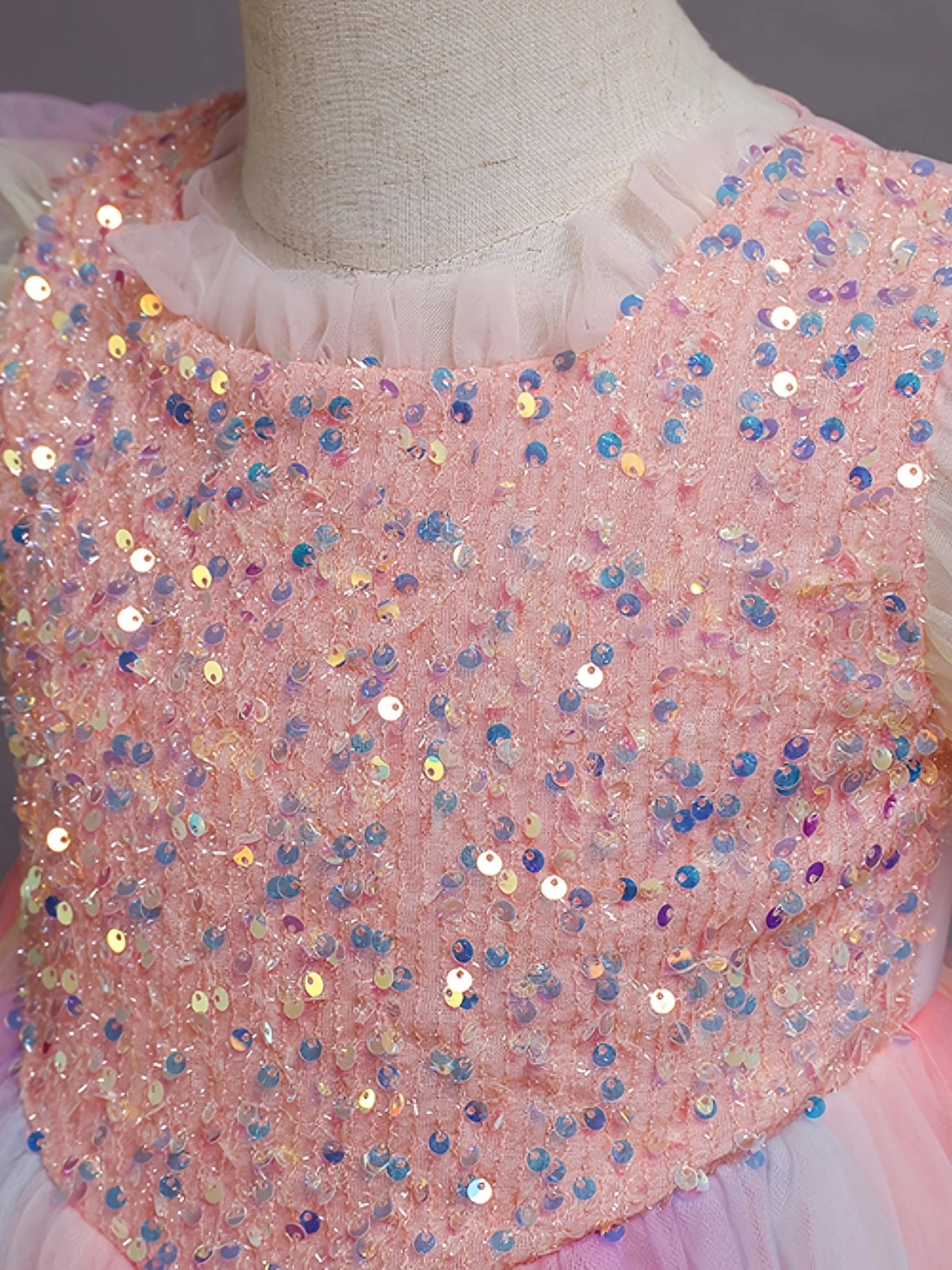 Girls Dress Color Mesh Dress Long Sequin Children's Skirt Girls Piano Host Costumes