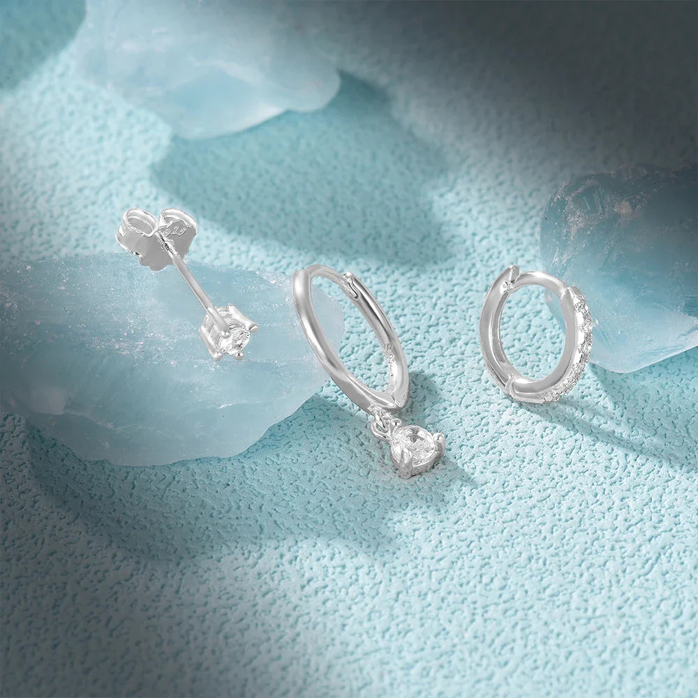 ROXI 925 Sterling Silver 3PCS DIY Hoop Earring With Piercing Stud Earring Set Women Men Party Wedding Jewelry Set pendientes 925