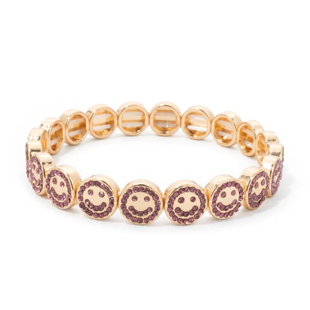 2024 New Happy Bangle Paved Diamond Enamel Beaded Bracelets For Women Boho Gold Color Elastic Bracelets