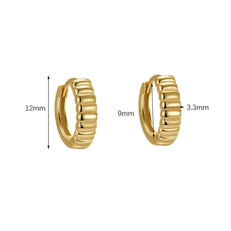 WANTME 925 Sterling Silver Minimalist Geometry Pleated Huggies Ear Buckle for Women Fashion French Party Hoop Earring Jewelry