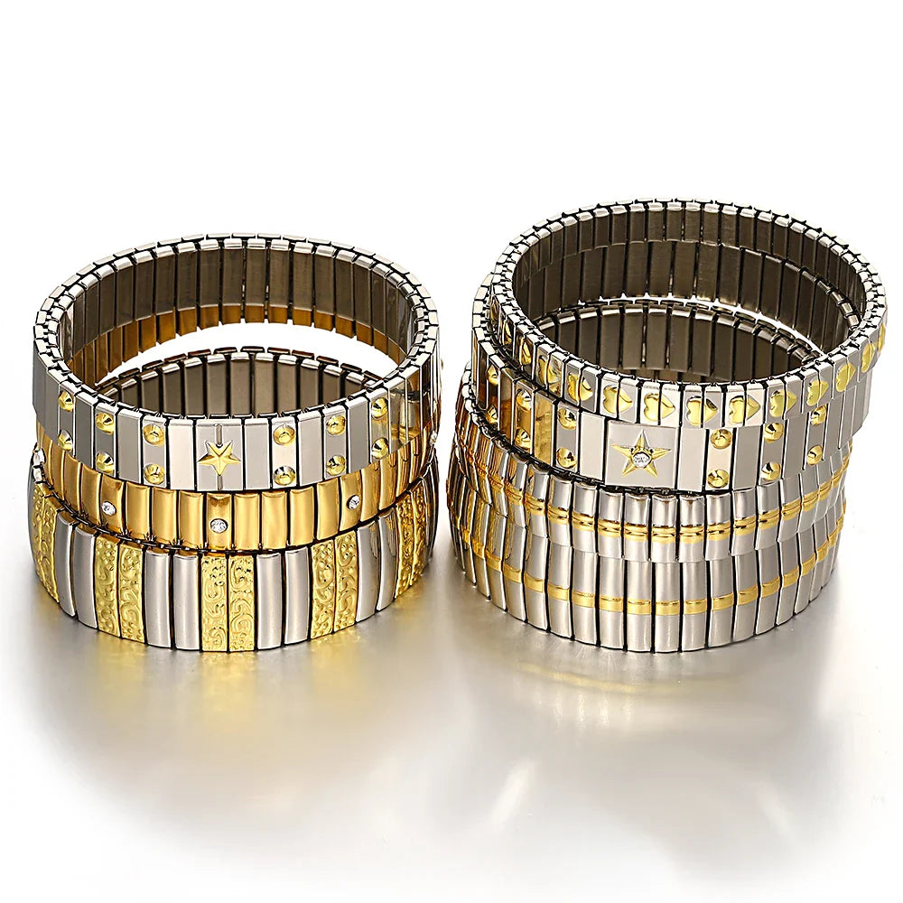 Freetry 18K Gold Plated Stainless Steel Adjustable Bracelet Fashion Elastic Metal Bracelet Trendy Jewelry Accessories Official