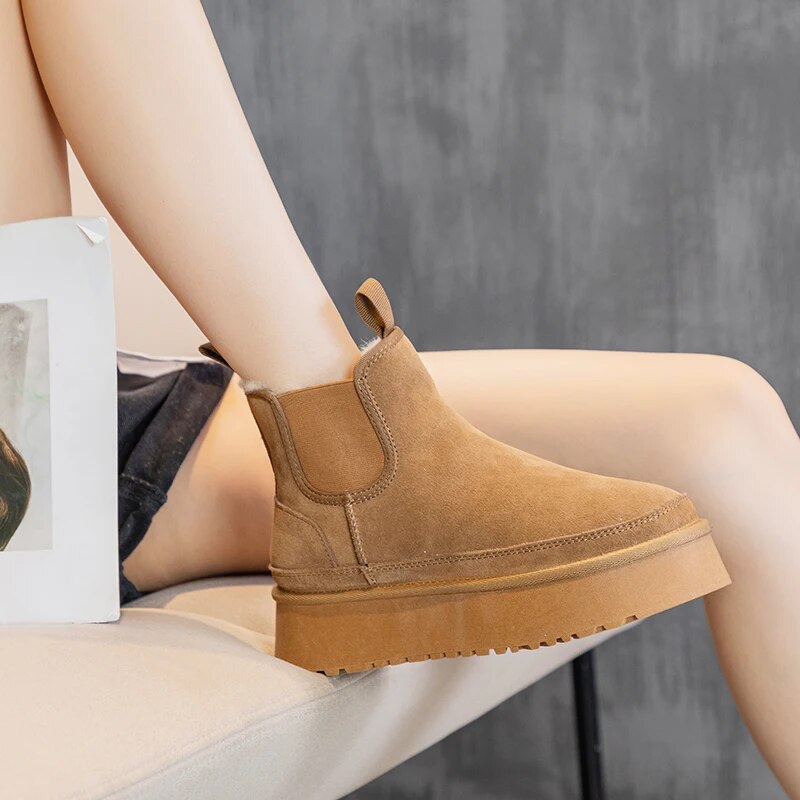 Ankle Boots Woman Winter Fur Luxury Designer Shoes Women Flats Heel