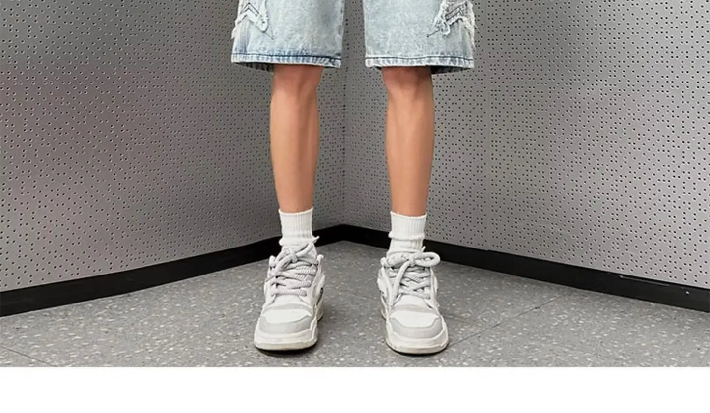 Star Patchwork Yellow Clay Color Jeans Summer Men Denim Shorts Trendy Streetwear Five-point Pants Straight Jeans Shorts