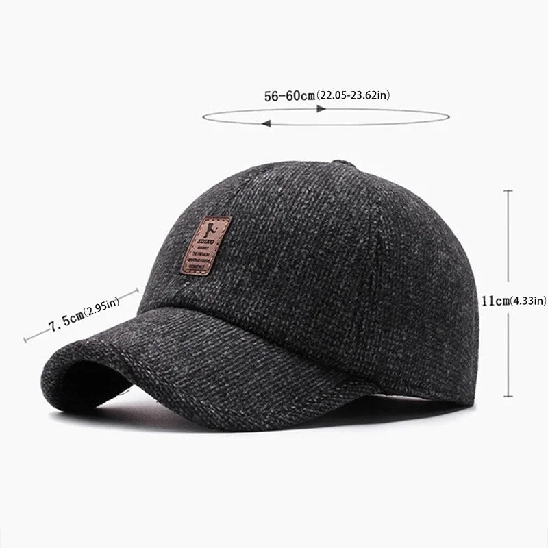 Autumn Winter Warm Men Woolen Baseball Cap Outdoor Ear Cover Earflaps Adjustable Hat Middle-aged Dad Hat With Earmuffs Design