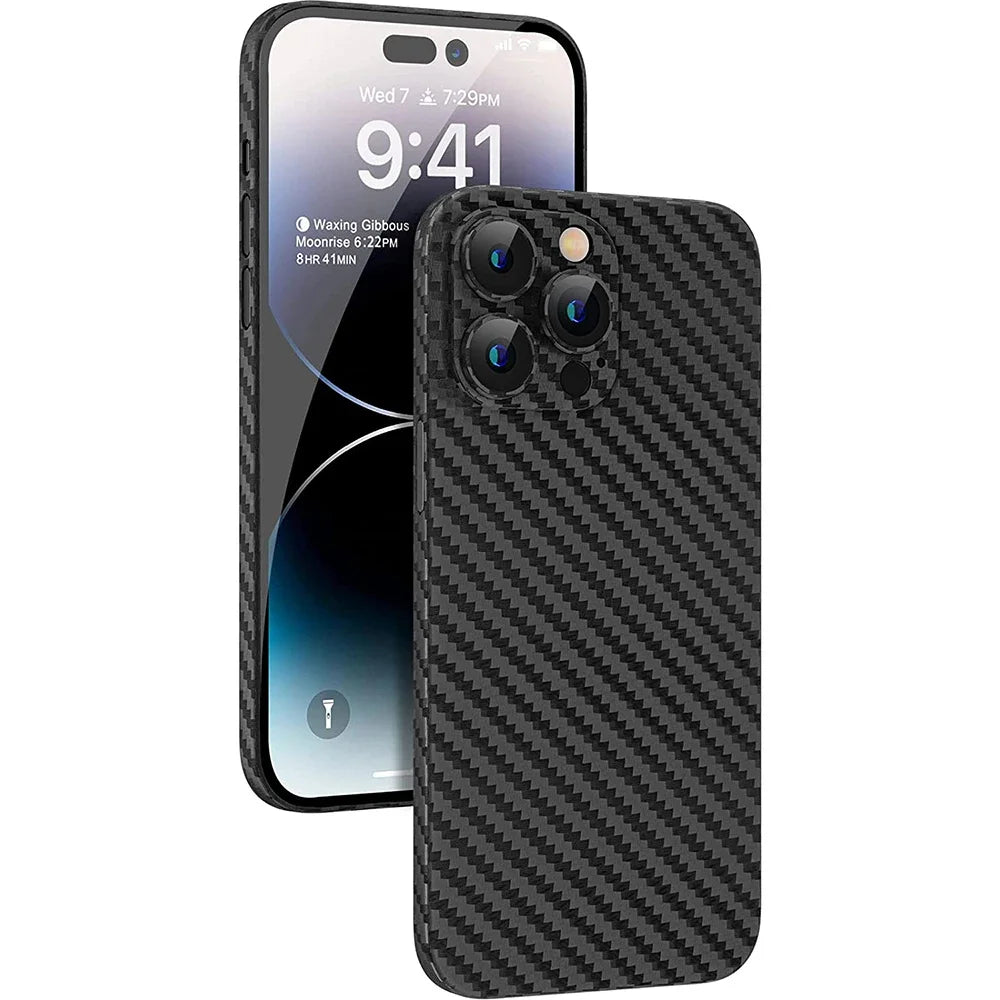 0.3mm Ultra Thin Carbon Fiber Texture Hard Phone Case For iPhone 15 14 13 12 11 Pro Max 7 8 Plus Mini SE Slim Cover Soft Shell