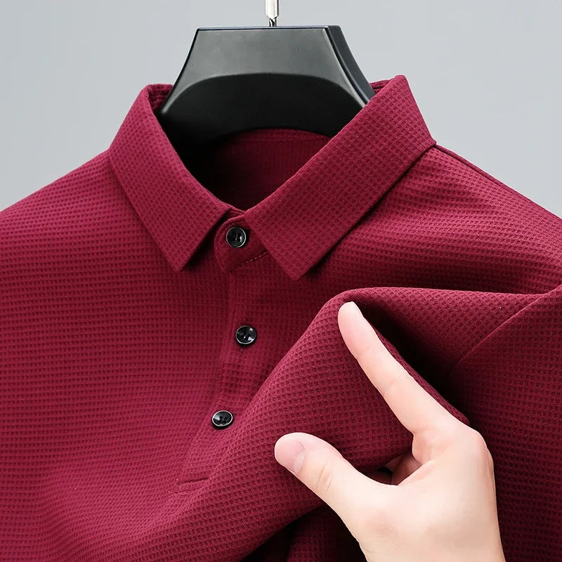 New Men's Business Fashion Casual Long Sleeved Shirt Solid Color Polo Shirt Fashionable Breathable Comfortable Versatile Top
