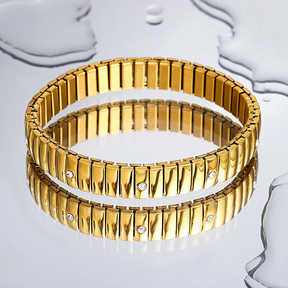 Freetry 18K Gold Plated Stainless Steel Adjustable Bracelet Fashion Elastic Metal Bracelet Trendy Jewelry Accessories Official