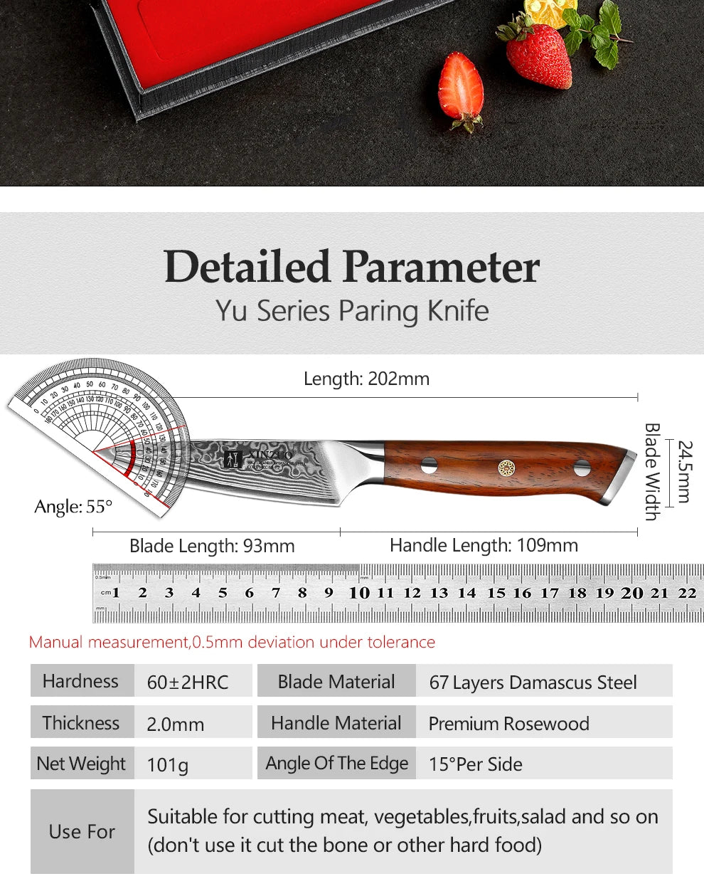 3.5'' Inch Paring Kitchen Knife Handmade Damascus Steel Rosewood Handle