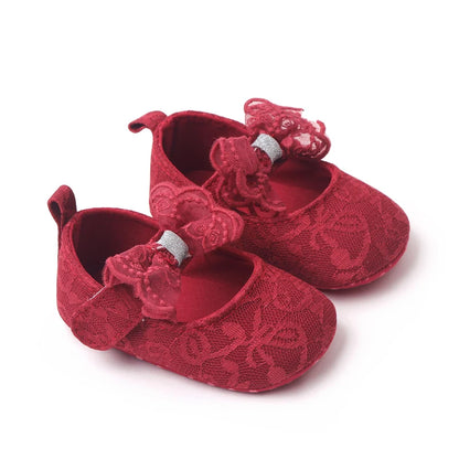 Baby Soft Cotton Shoes Beautiful Lace Bowknot Mary Jane 6 to 12 Month Baby Girl Prewalking Shoes High Quality Soft and Anti-slip