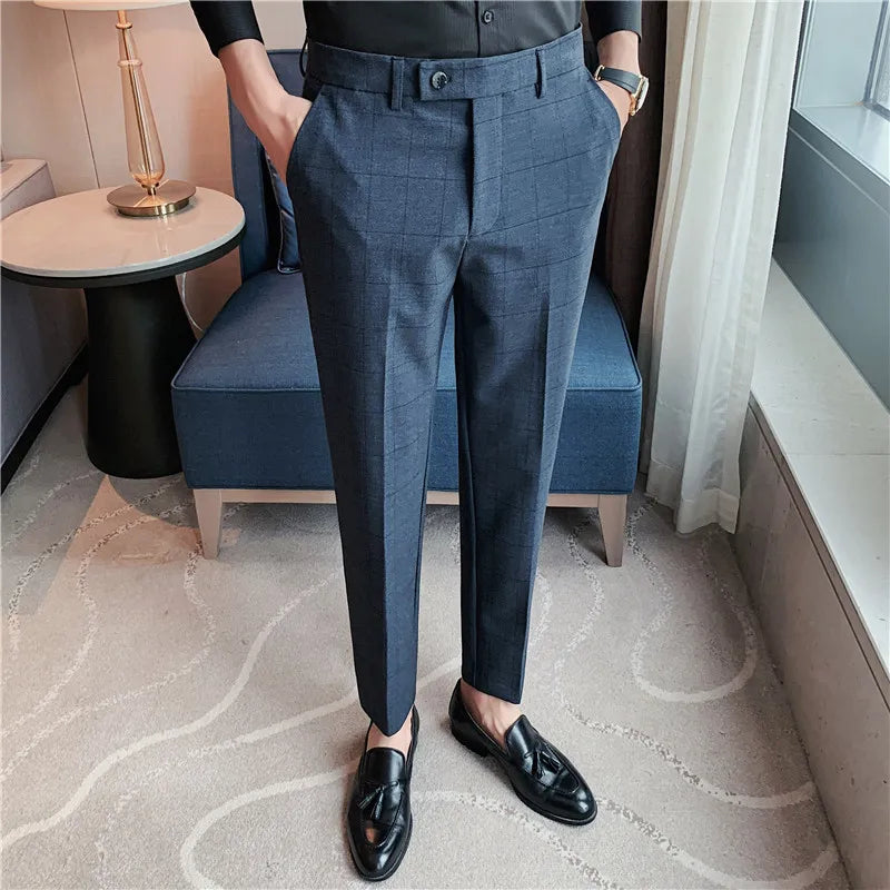 Men's Formal Pants Office Social Business Fashion Plaid Suit Pants Casual