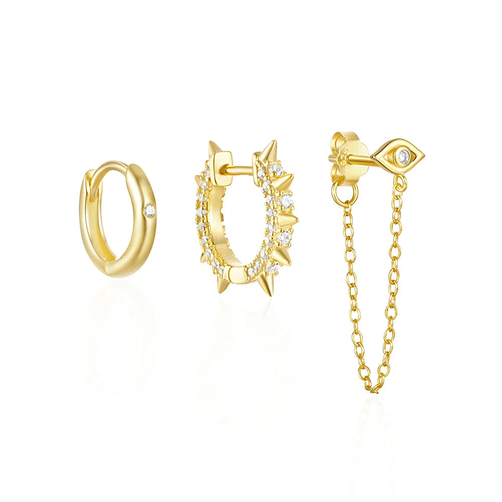 ROXI 925 Sterling Silver 3PCS DIY Hoop Earring With Piercing Stud Earring Set Women Men Party Wedding Jewelry Set pendientes 925