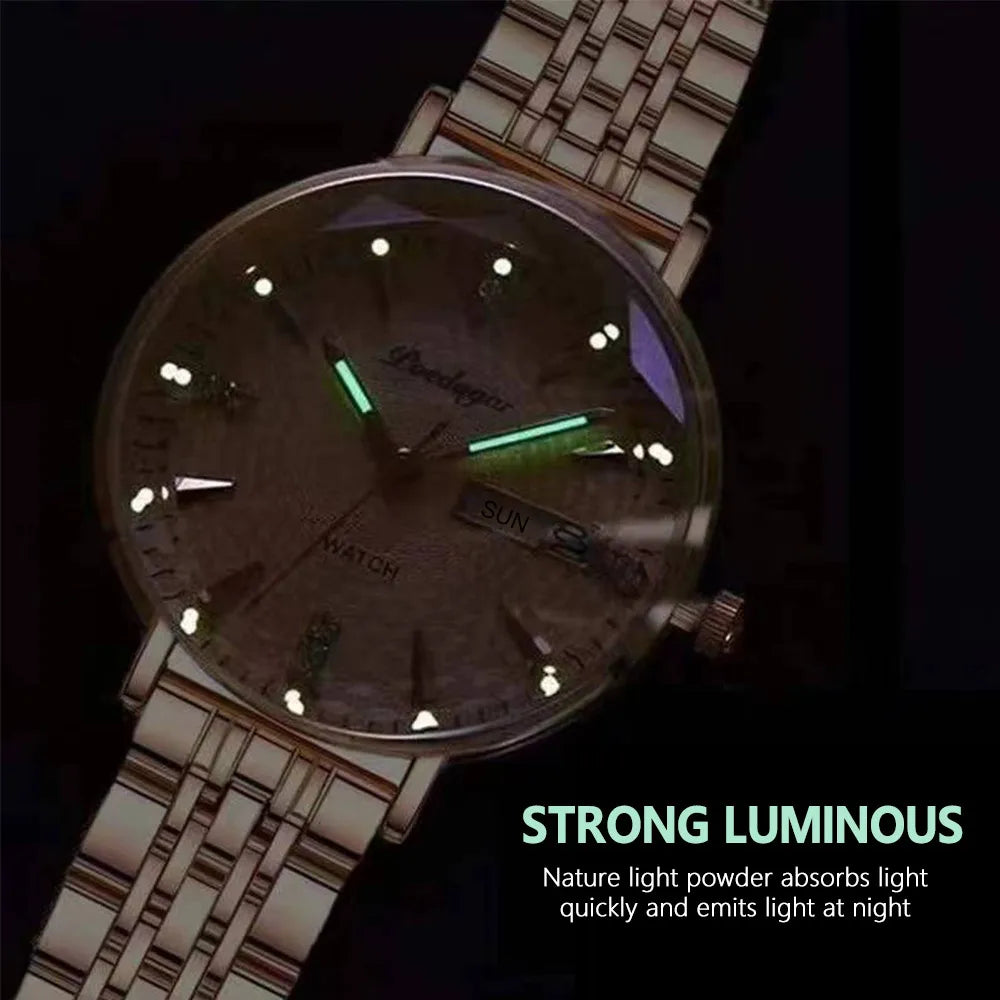 POEDAGAR Elegant Luxury Women Watch Waterproof Luminous Date Week Ladies Watches Fashion Stainless Steel Quartz Woman Wristwatch