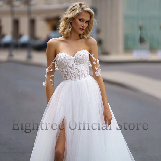 White Bridesmaid Dresses: A-Line Wedding Dresses Women Sweetheart Appliques