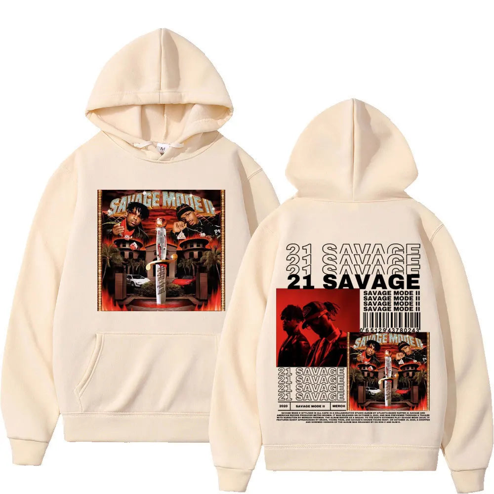 Rapper 21 Savage Music Album Double Sided Graphic Hoodie High Street Fashion