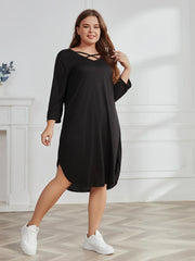 Plus Size Women's Dress Solid Color Three-Quarter Sleeve Casual Dresses Cross