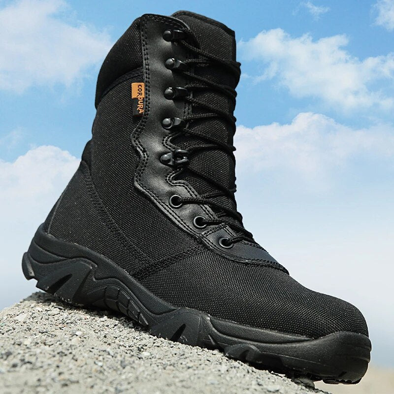 Men's Military Tactical Boots High Top Canvas Round Toe Zipper Lace Up Combat Army Boot