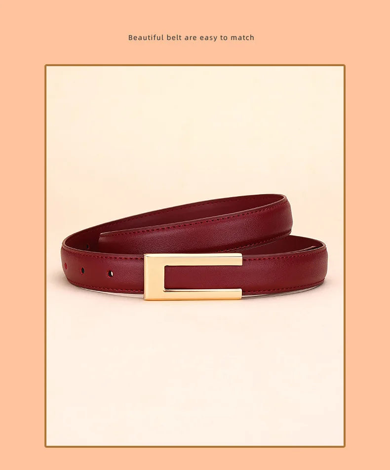 Genuine leather belt for women; cowhide fashion waist belt; versatile smooth buckle; 2025 dress decoration belt for
