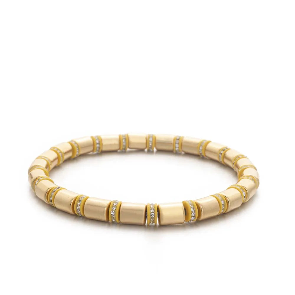 2023 New Design Paved Diamond Enamel Bracelets Colorful Beads Arrow Shape Elastic Bangle For Women Boho Stretch Jewelry