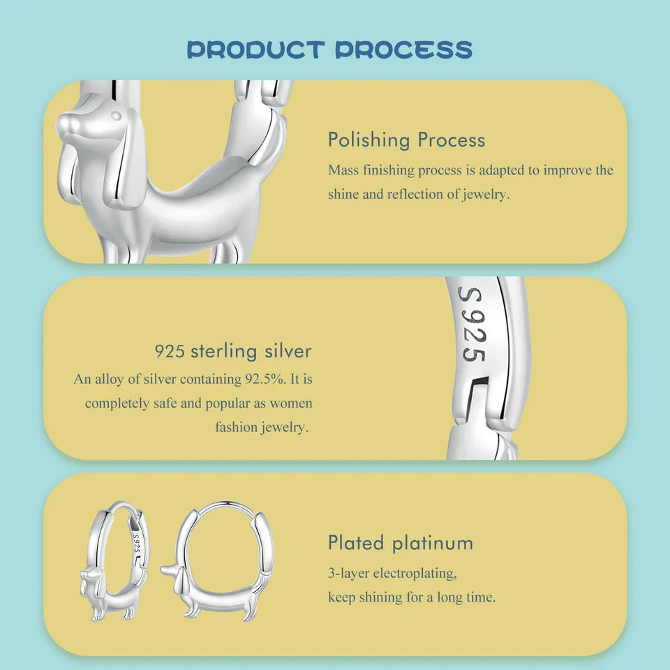 WOSTU Snake Dog Cat Ear Buckles Women 925 Sterling Silver Dachshund Hoop Earrings Girl Party Birthday Gift Minimalism Jewelry