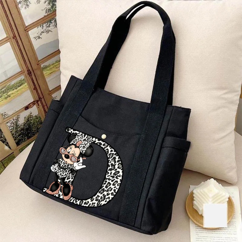 Cute Minnie Mouse Women's Bags Disney A-Z 26 English Letters Shoulder Bag