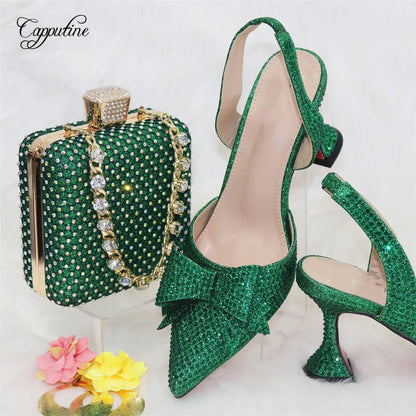 Gold  Women Shoes And Bag Set 2024 African Ladies Pointed Toes Pumps Match With Handbag Sandals Sandales Escarpins Femme CR932