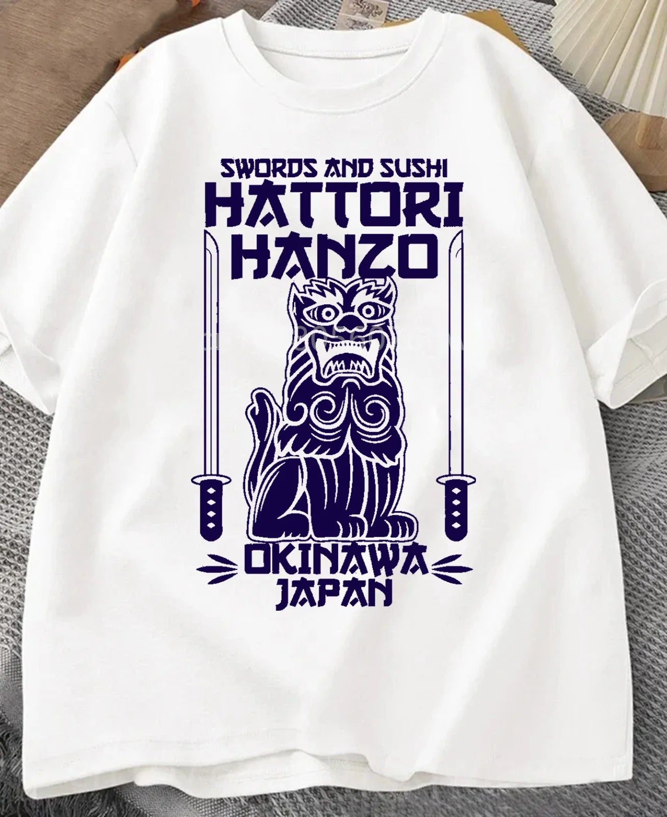 Hattori Hanzo RED Swords and Sushi Kill Bill Okinawa Japan tarantino T-Shirt Crew Neck Short Sleeves Loose Fashion Streetwear