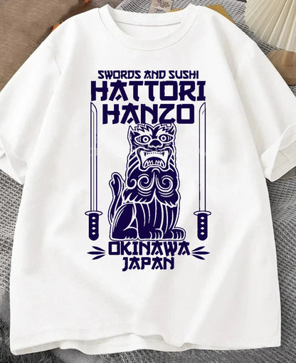 Hattori Hanzo RED Swords and Sushi Kill Bill Okinawa Japan tarantino T-Shirt Crew Neck Short Sleeves Loose Fashion Streetwear