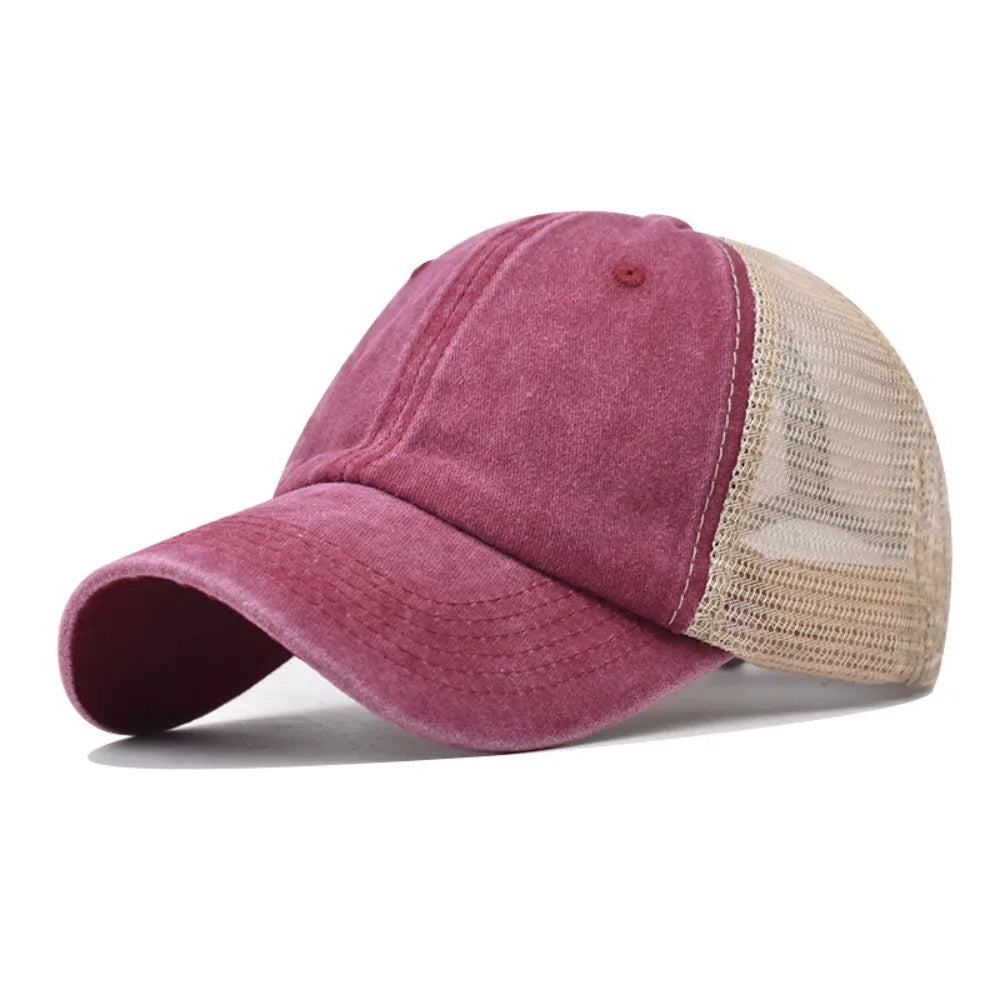 Vintage Washed Cotton Baseball Cap Women Men UV Protection Breathable Mesh Cap Visor Adjustable Hip Hop Caps