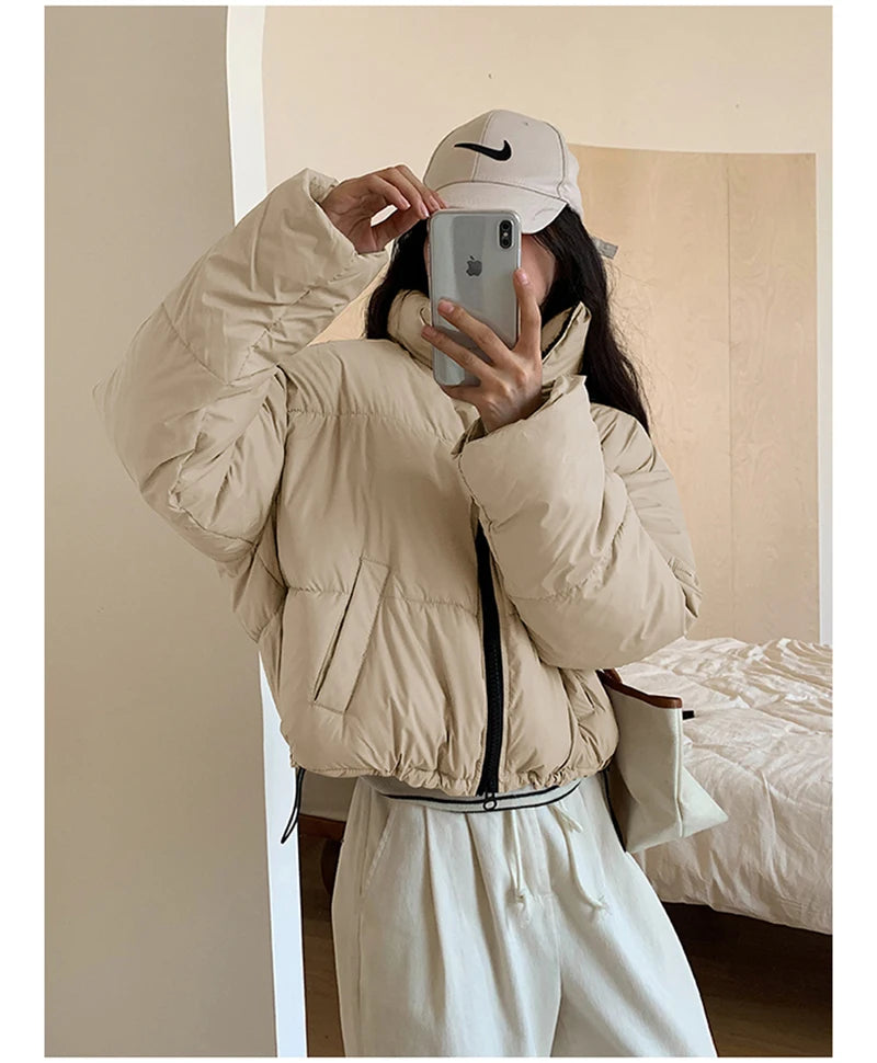 Korean Fashion Women Puffy Coats Simple Solid Loose Short Parkas Winter Thick