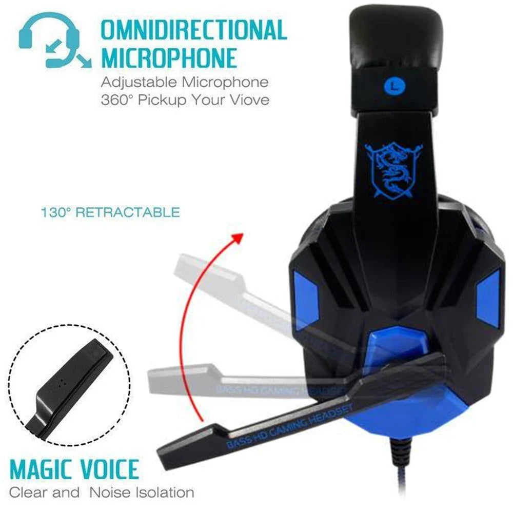Wired Gaming Headphones for PS4 PS5 Xbox Smartphone Laptop PC Bass Stereo Gamer Headset Helmet with 120° Adjustable Microphone