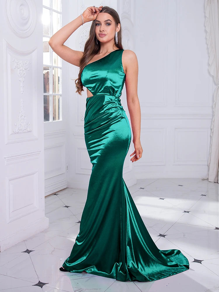 Evening wear Dresses: One Shoulder Sleeveless Bodycon Cocktail Gown