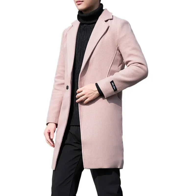 Men's Loose Solid Color Tooling Long Section Trench Jacket / Male Army Green