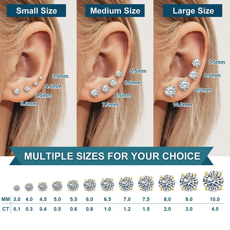 TUHE Unisex Classic Round Moissanite Earring For Women Jewelry 5MM/6MM/7/MM Silver 925 Fashion Earrings Women Gift