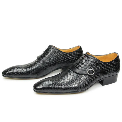 Men Dress Shoes Formal Oxfords Serpentine&Metal Buckle Decorate Wedding Wear Elegant Casual Leather  Zapatos De Hombre Best Gift