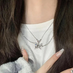 Kpop Y2K Aesthetic Butterfly Pendant Necklace for Women Hip Hop Vintage Double