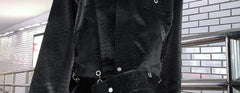 Men's Jacket PU Leather Coat Shoulder Pad Metal Turn-down Collar Long Sleeve