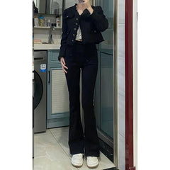 Black Jeans For Women Autumn 2023 High Waisted Micro Flared Pants