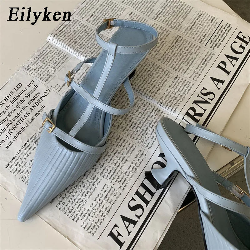 Eilyken Spring New Brand Women Pumps Shoes Fashion Pleated Pointed Toe Ladies Elegant Slingback Sandals Zapatilla De Muje