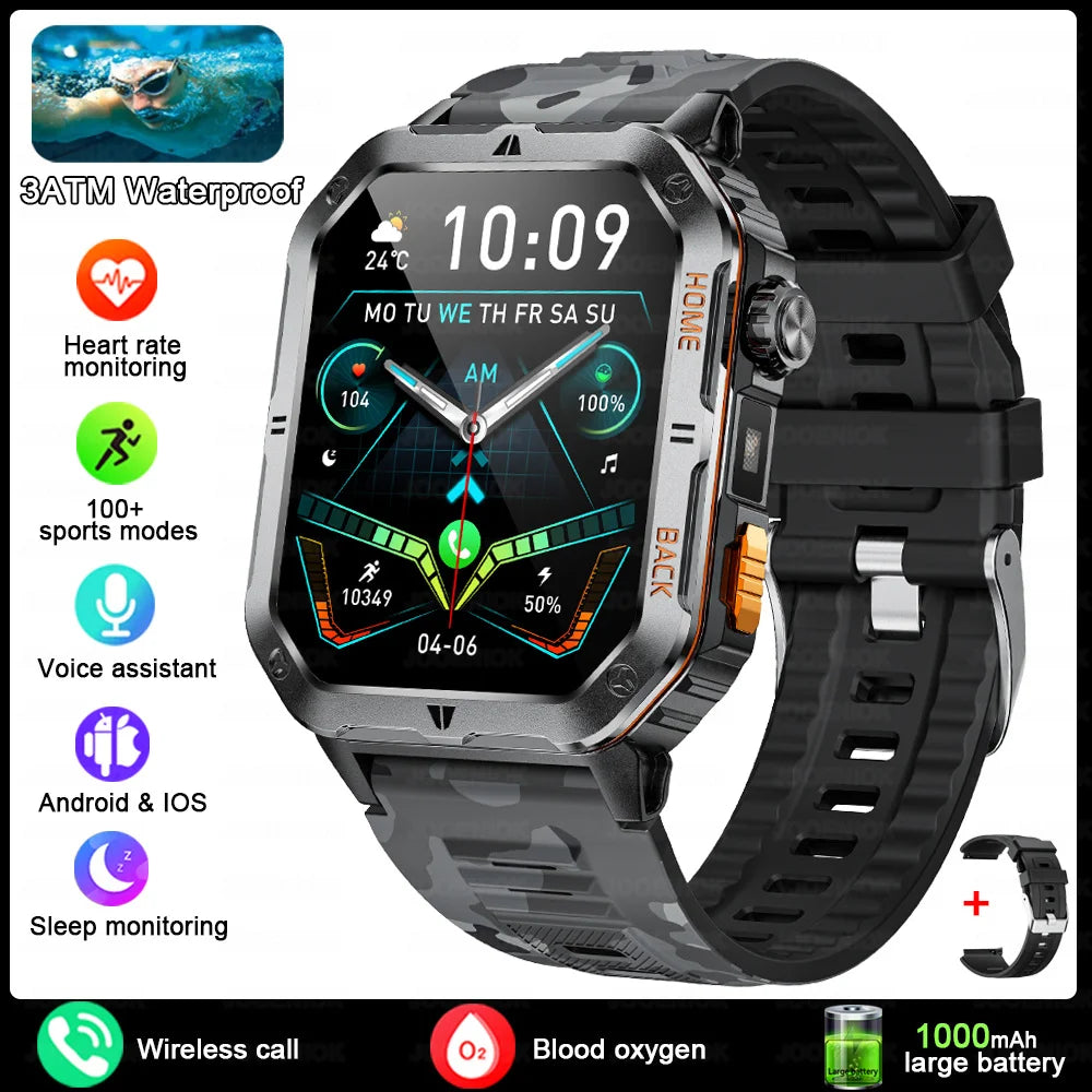 New 1000mAh Battery Outdoor Sports Smart Watch 2.01 inch HD Screen LED Flashlight Bluetooth Talking SmartWatches For Men Women
