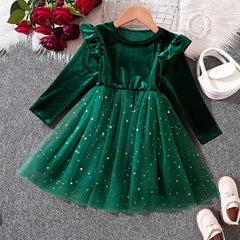 Red/Green Christmas Dress for Girls Winter Sequin Ruffle Long Sleeve Princess Dresses