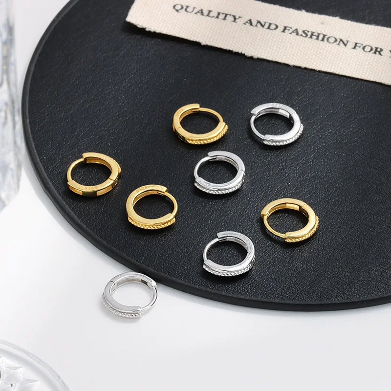 WANTME 925 Sterling Silver Simple Statement Gold Twist Huggies Ear Loops for Women Fashion Elegant Girl Hoop Earrings Jewelry