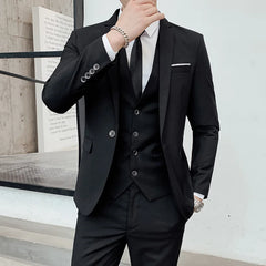 Men's Solid Color Suit Fashion and Handsome Banquet Smart Casual 3/2 Piece Set