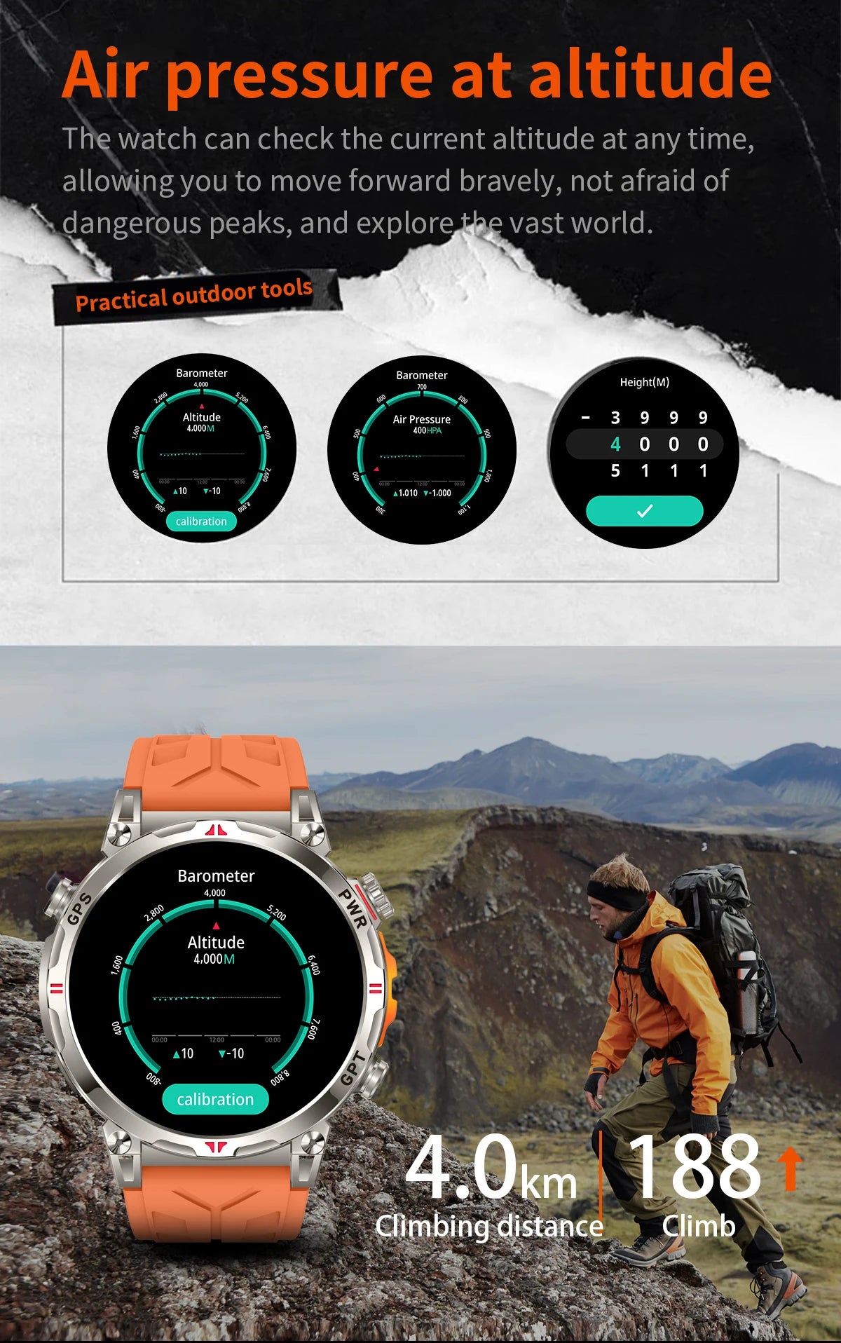 2025New Military GPS Sport Smartwatch Men 650mAh AMOLED Screen Compass Altimeter 10ATM Waterproof Heart Rate Wireless Call Clock