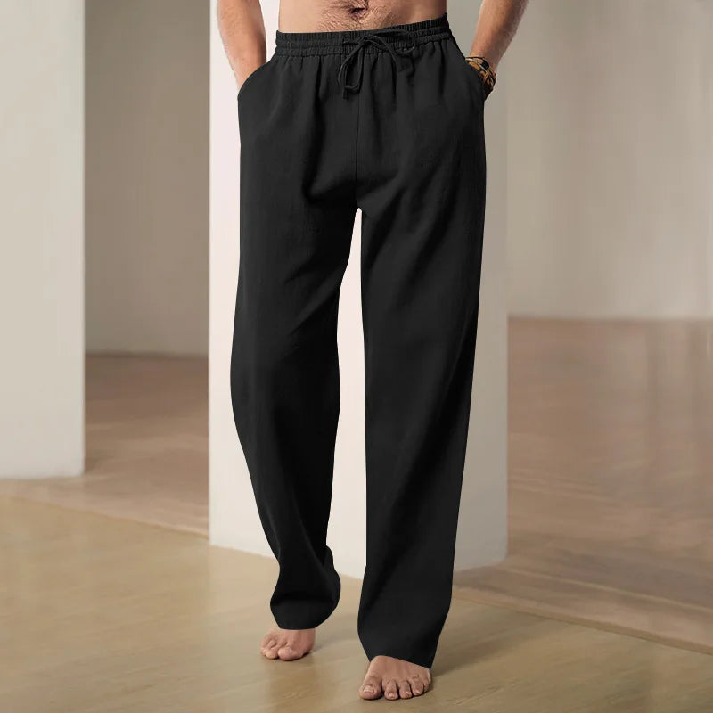 Cotton Linen Trousers Breathable Men's Trousers Hemp Elastic Waist Casual