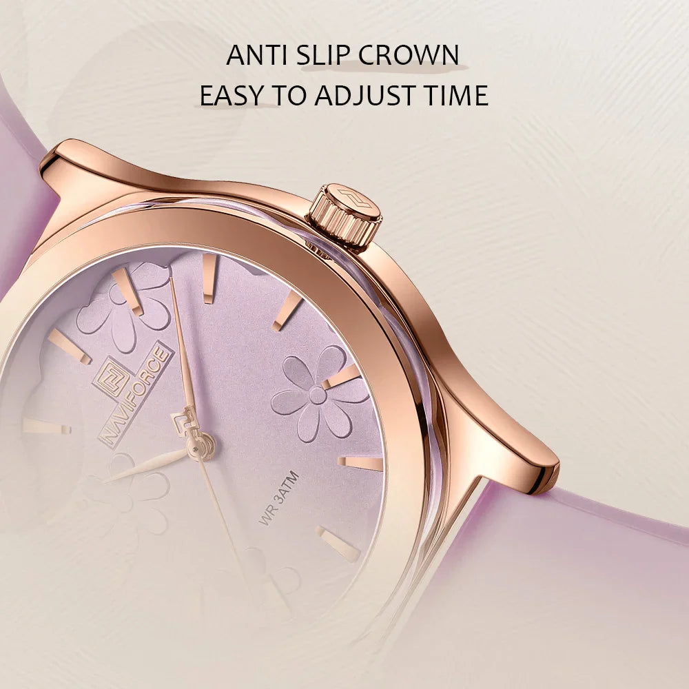NAVIFORCE Watches for Women Creative Fashion Flower Dial Wristwatch Ladies Quartz Waterproof Shockproof Female Clock Gifts 2024