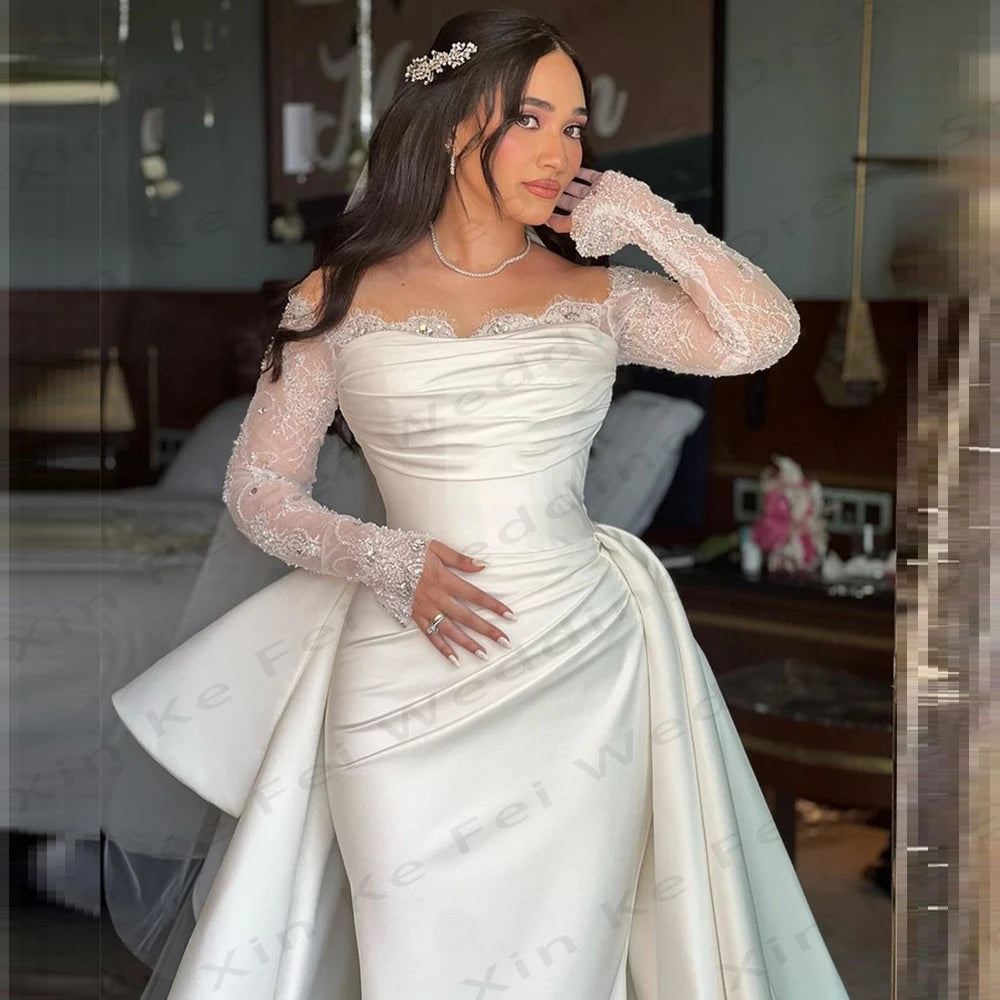 White Bridesmaid Dresses: Bridal Dresses Bohemian Mermaid Lace Long sleeved