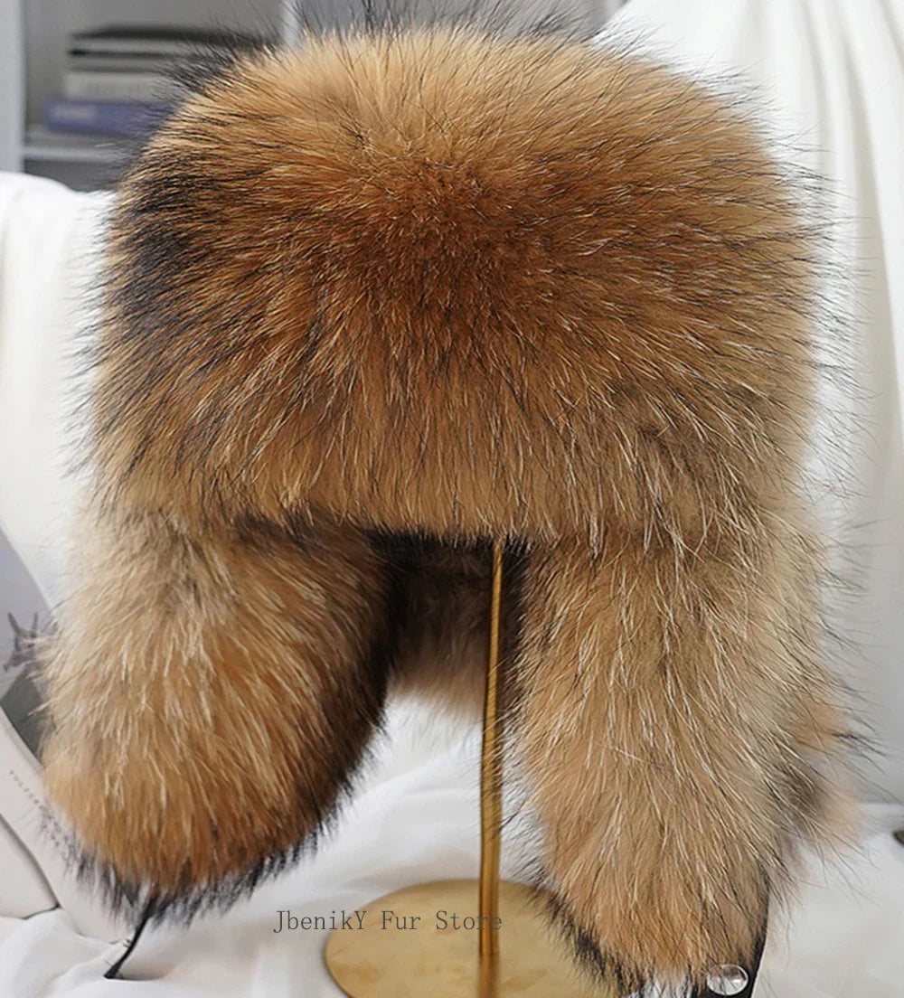 2025 Cap 100% Raccoon Dog Full Fur Fox Fur Hat Men's Fur Ear Protection Winter Thickened and Warm Russian Hat Men's Trend