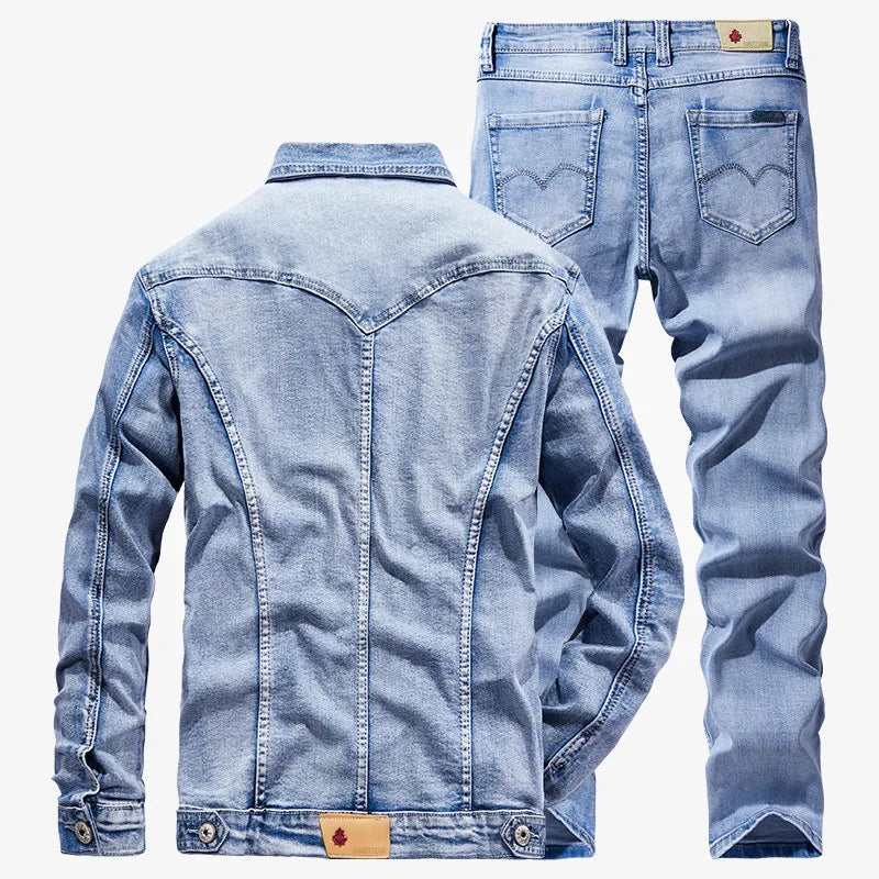 Sets Blue Jean Jackets Men's Fashion Multi Pockets Loose Casual Cotton Vintage  Coats