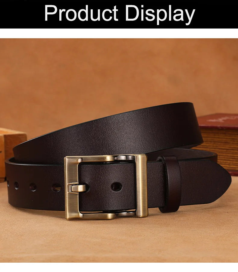 3.8cm Wide Men's Belt 110cm 120cm 130cm High-Quality Leather Belt Men's Retro Pure Cowhide Alloy Pin Buckle Jeans Men's Belt
