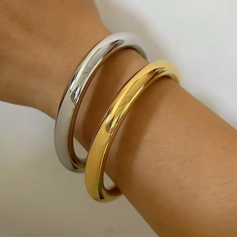 C29 Simple and fashionable traditional plain ring bracelet, 18K gold-plated jewelry, women's ins stainless steel hollow bracelet